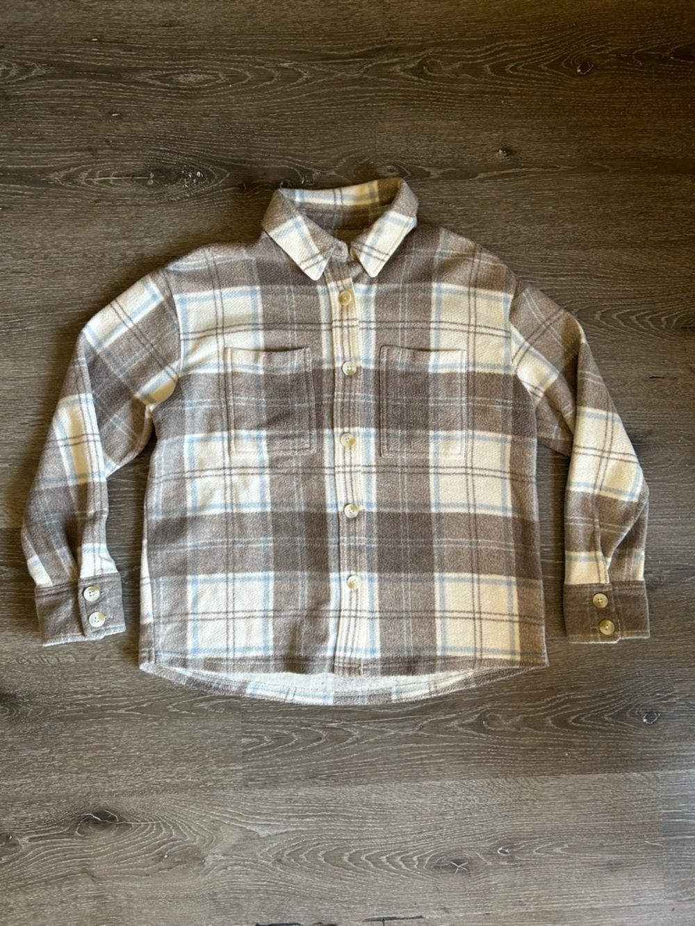 NWT XS Oversized Neutral Soft Warm Plaid Button Down‎ American Eagle